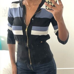 Vintage Striped Zip-Up Cardigan